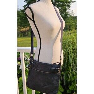 FatFace Genuine Leather Navy Crossbody Bag Purse Classic, Buckles, Zipper Boho